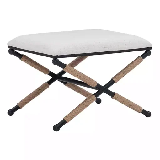 Kirklands Home Benches & Ottomans|Black Metal Legs Bench with Rope Detail White