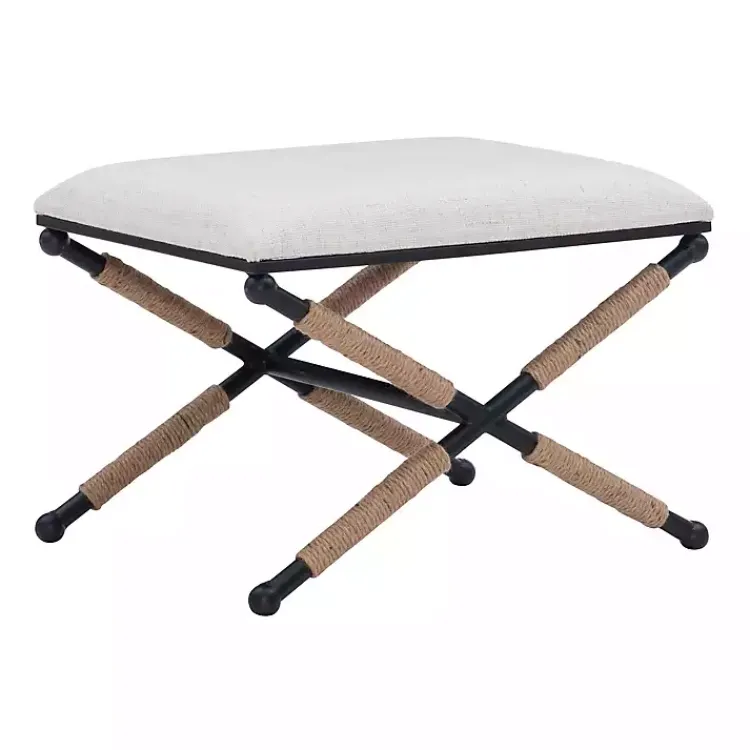 Kirklands Home Benches & Ottomans|Black Metal Legs Bench with Rope Detail White