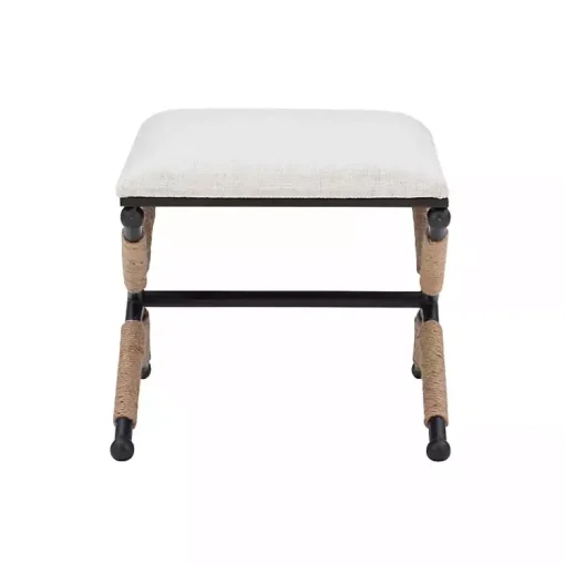 Kirklands Home Benches & Ottomans|Black Metal Legs Bench with Rope Detail White