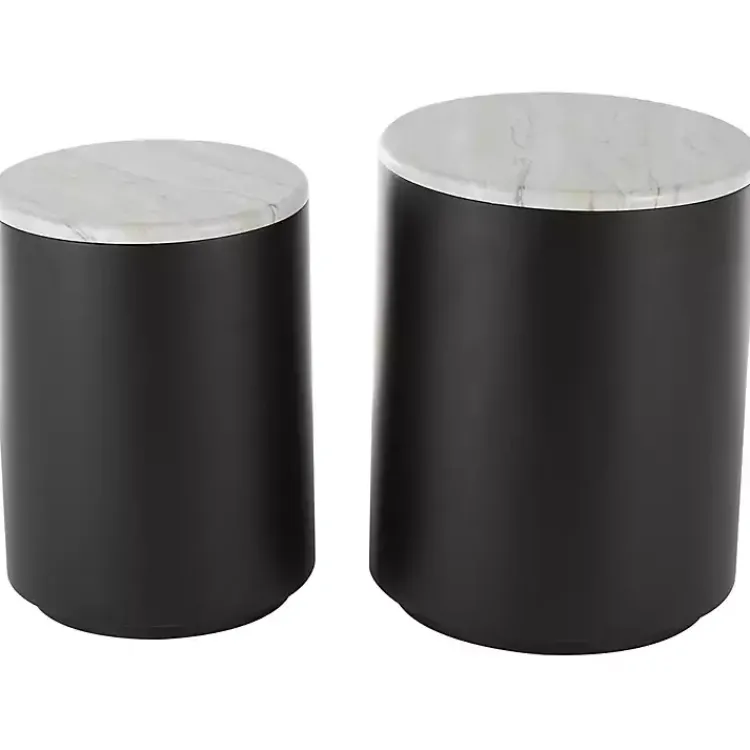 Kirklands Home Accent & End Tables|Black Metal Marble Nesting Accent Tables, Set of 2 White