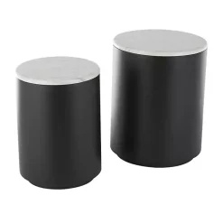 Kirklands Home Accent & End Tables|Black Metal Marble Nesting Accent Tables, Set of 2 White