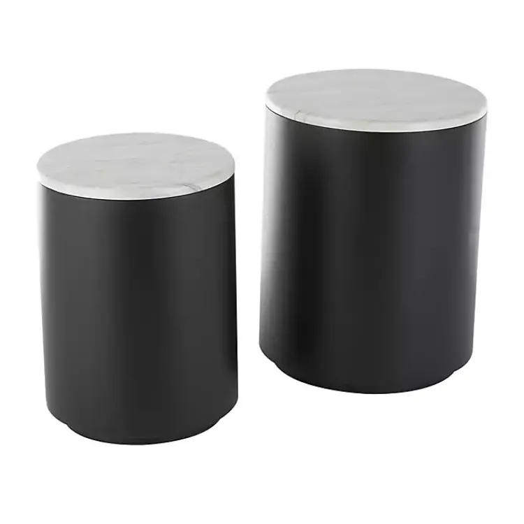 Kirklands Home Accent & End Tables|Black Metal Marble Nesting Accent Tables, Set of 2 White