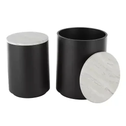 Kirklands Home Accent & End Tables|Black Metal Marble Nesting Accent Tables, Set of 2 White