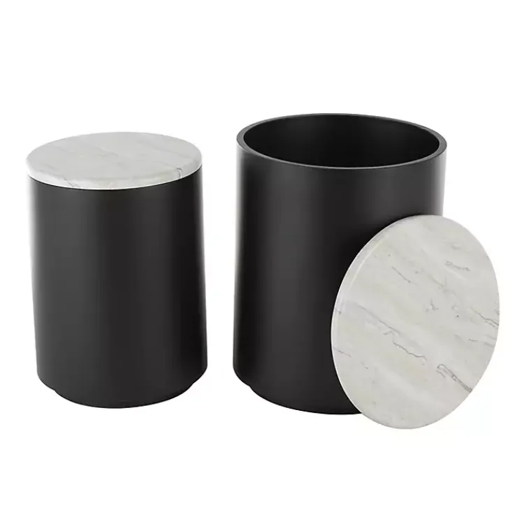 Kirklands Home Accent & End Tables|Black Metal Marble Nesting Accent Tables, Set of 2 White