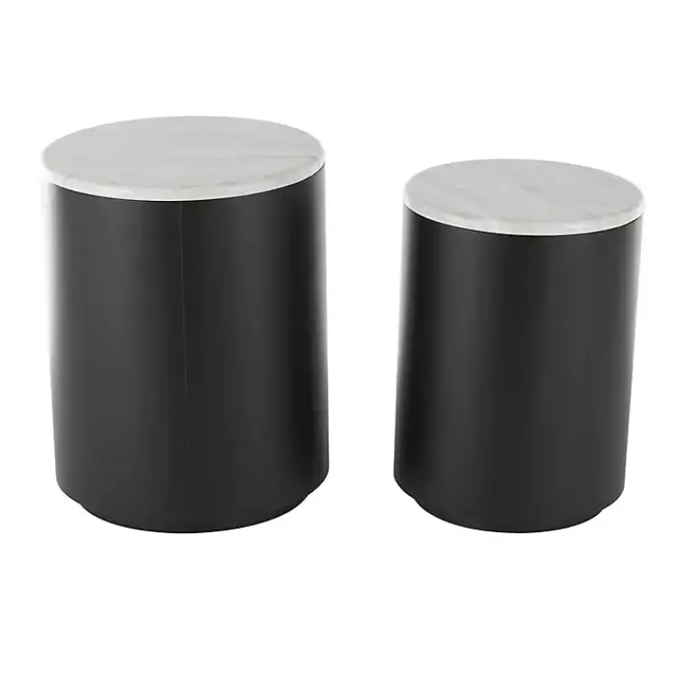 Kirklands Home Accent & End Tables|Black Metal Marble Nesting Accent Tables, Set of 2 White