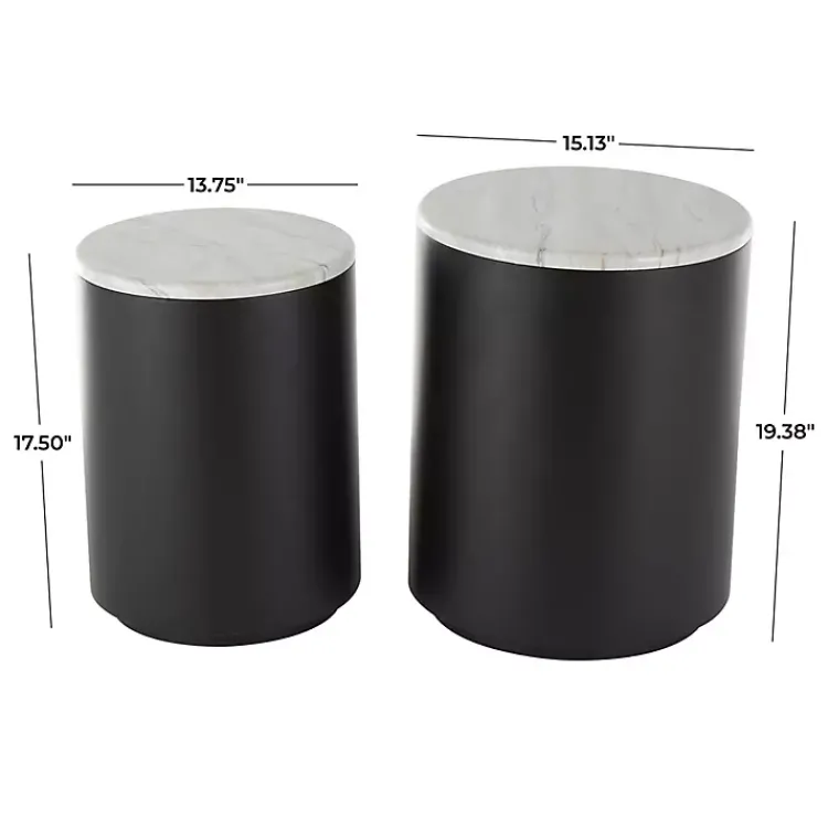 Kirklands Home Accent & End Tables|Black Metal Marble Nesting Accent Tables, Set of 2 White