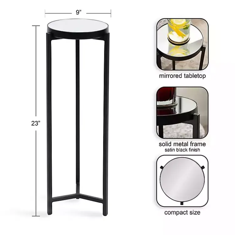 Kirklands Home Accent & End Tables|Metal Mirrored Tabletop Aguilar Drink Table Black