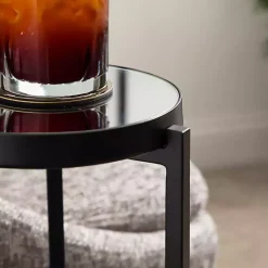 Kirklands Home Accent & End Tables|Metal Mirrored Tabletop Aguilar Drink Table Black
