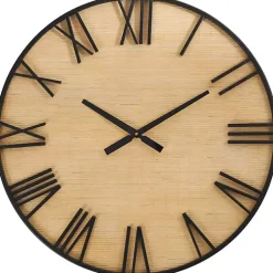 Kirklands Home Clocks|Black Metal Natural Wood Wall Clock