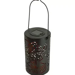 Kirklands Home Outdoor Lighting|Metal Owl Dusk-to-Dawn Outdoor Solar Lantern Black