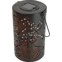 Kirklands Home Outdoor Lighting|Metal Owl Dusk-to-Dawn Outdoor Solar Lantern Black
