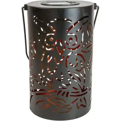 Kirklands Home Outdoor Lighting|Metal Owl Dusk-to-Dawn Outdoor Solar Lantern Black