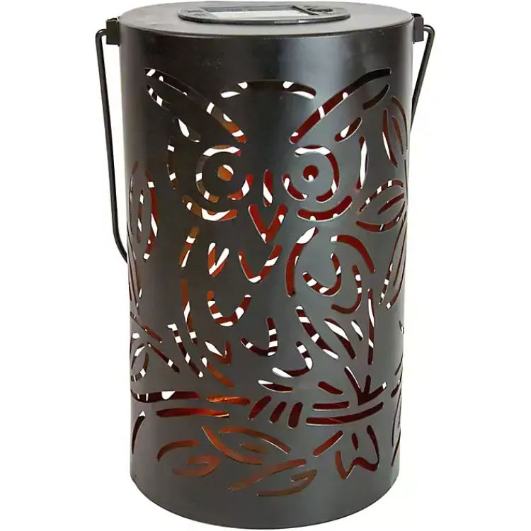 Kirklands Home Outdoor Lighting|Metal Owl Dusk-to-Dawn Outdoor Solar Lantern Black