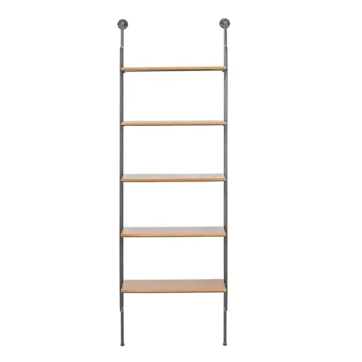 Kirklands Home Shelves|Black Metal Pipe Frame Brown Wood Wall Shelf