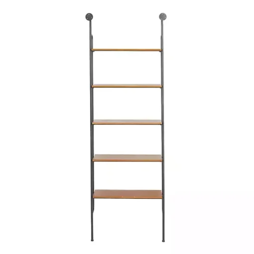 Kirklands Home Shelves|Black Metal Pipe Frame Brown Wood Wall Shelf