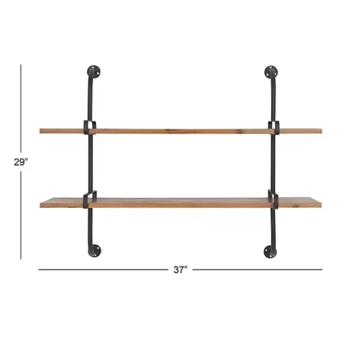 Kirklands Home Shelves|Black Metal Pipe Two-Tier Wall Mounted Shelf
