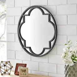 Kirklands Home Decorative Mirrors|Metal Quatrefoil Round Frame Wall Mirror Black