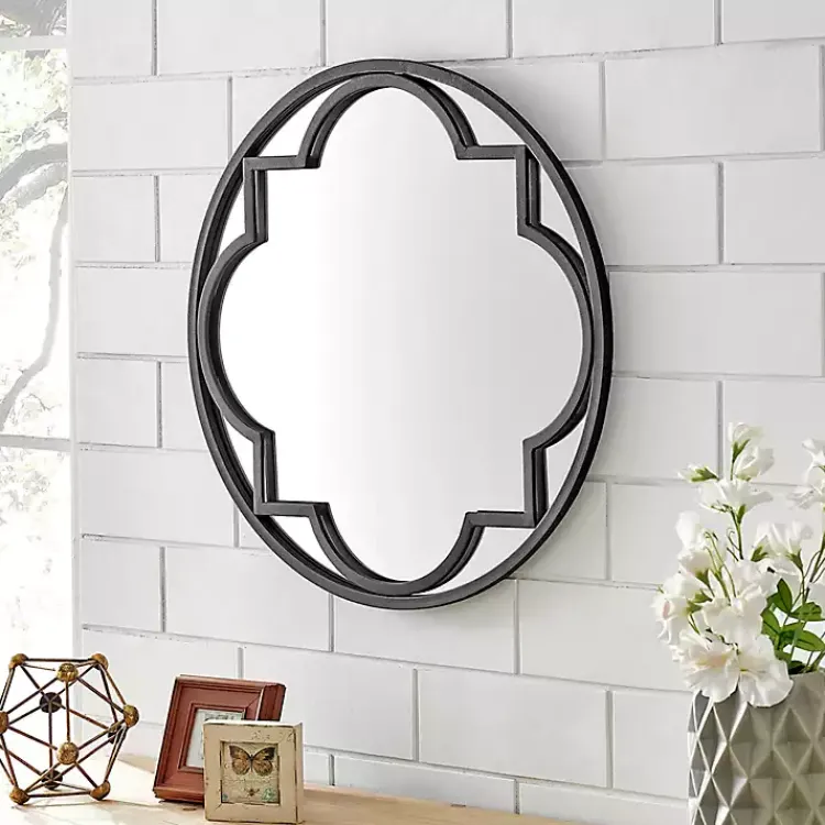 Kirklands Home Decorative Mirrors|Metal Quatrefoil Round Frame Wall Mirror Black