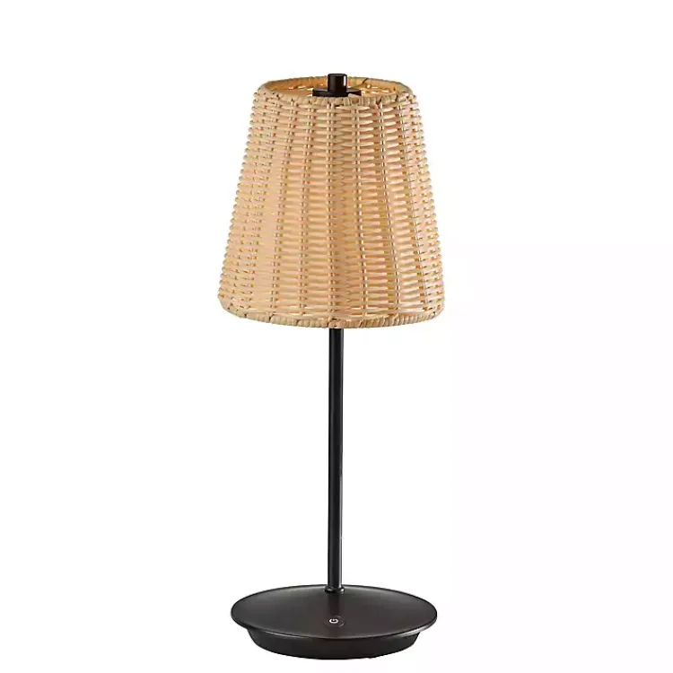 Kirklands Home Outdoor Lighting|Metal Rattan Shade Cordless Table Lamp Black