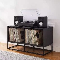 Kirklands Home Tv Stands & Media Consoles|Metal Record Storage Media Console Black