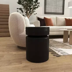 Kirklands Home Accent & End Tables|Metal Round Drum Accent Table Black