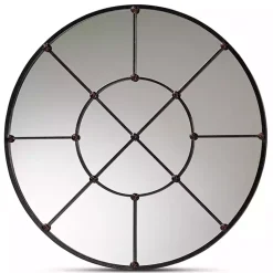Kirklands Home Decorative Mirrors|Metal Round Geometric Pane Wall Mirror Black