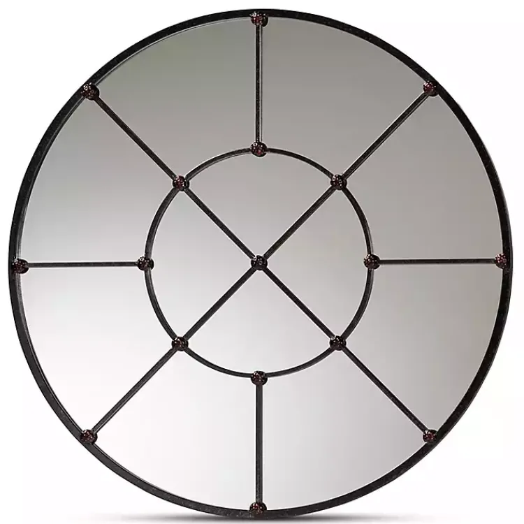 Kirklands Home Decorative Mirrors|Metal Round Geometric Pane Wall Mirror Black