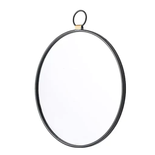Kirklands Home Decorative Mirrors|Black Metal Round Top Loop Wall Mirror