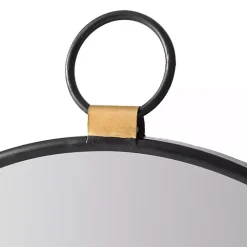 Kirklands Home Decorative Mirrors|Black Metal Round Top Loop Wall Mirror