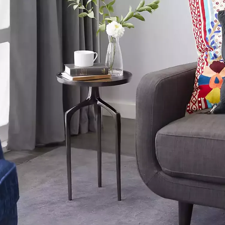 Kirklands Home Accent & End Tables|Metal Round Tripod Accent Table Black