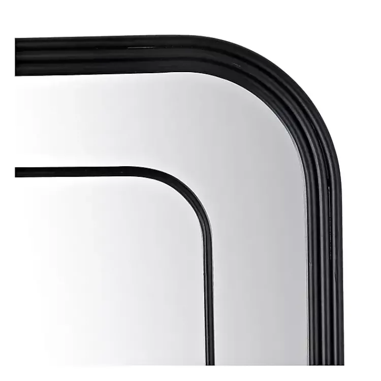 Kirklands Home Decorative Mirrors|Black Metal Rounded Corner Frame Wall Mirror