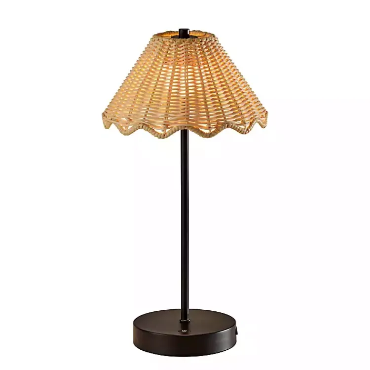 Kirklands Home Outdoor Lighting|Metal Scalloped Shade Cordless Table Lamp Black