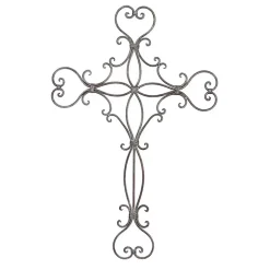 Kirklands Home Wall Plaques|Metal Scroll Cross Wall Plaque Black