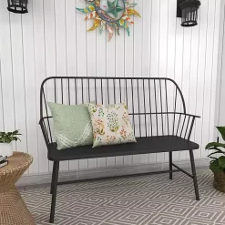 Kirklands Home Outdoor Seating|Metal Slatted Back Outdoor Bench Black