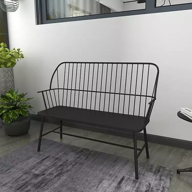 Kirklands Home Outdoor Seating|Metal Slatted Back Outdoor Bench Black