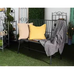 Kirklands Home Outdoor Seating|Metal Slatted Back Outdoor Bench Black