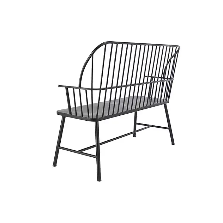 Kirklands Home Outdoor Seating|Metal Slatted Back Outdoor Bench Black