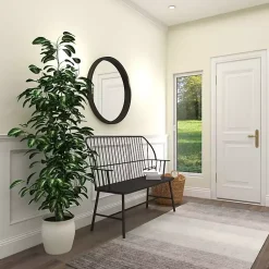 Kirklands Home Outdoor Seating|Metal Slatted Back Outdoor Bench Black