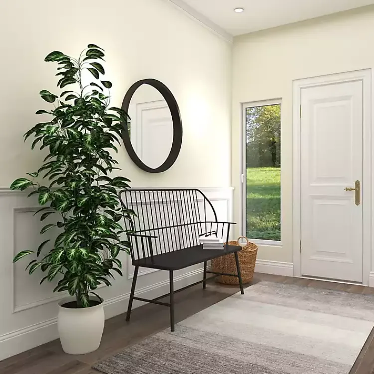Kirklands Home Outdoor Seating|Metal Slatted Back Outdoor Bench Black