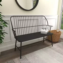 Kirklands Home Outdoor Seating|Metal Slatted Back Outdoor Bench Black