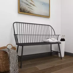 Kirklands Home Outdoor Seating|Metal Slatted Back Outdoor Bench Black