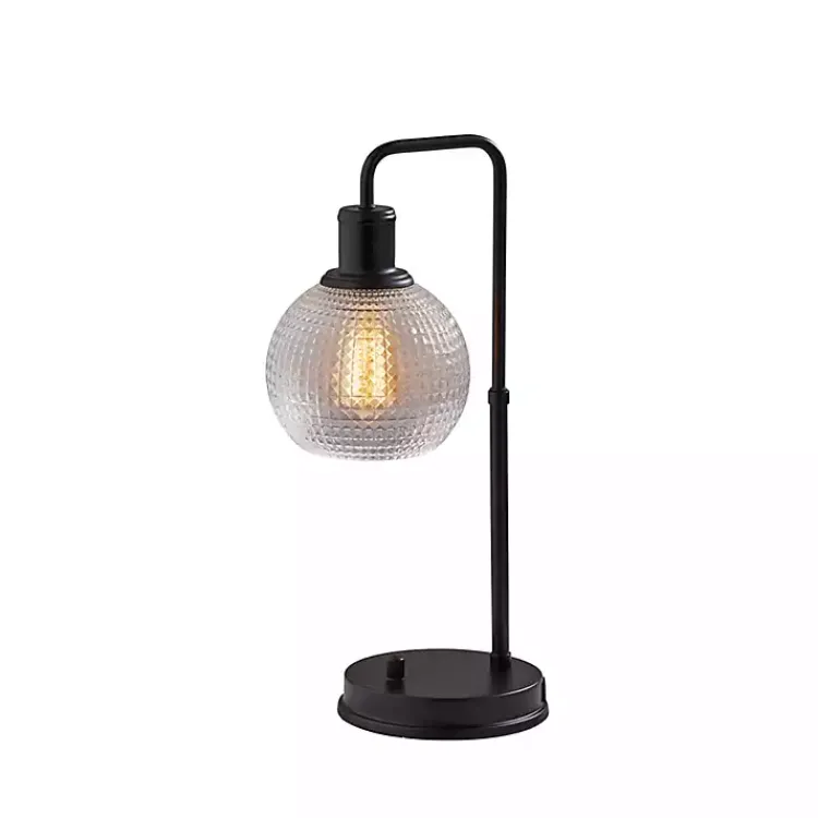 Kirklands Home Table Lamps|Black Metal Table Lamp with Textured Glass Shade Clear