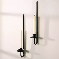 Sale Black Metal Taper Candle Holder Sconces, Set of 2 Sconces