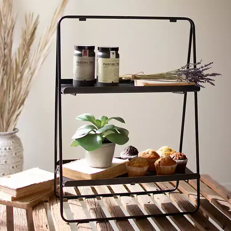 Kirklands Home Kitchen Storage|Metal 2-Tier Folding Display Rack Black