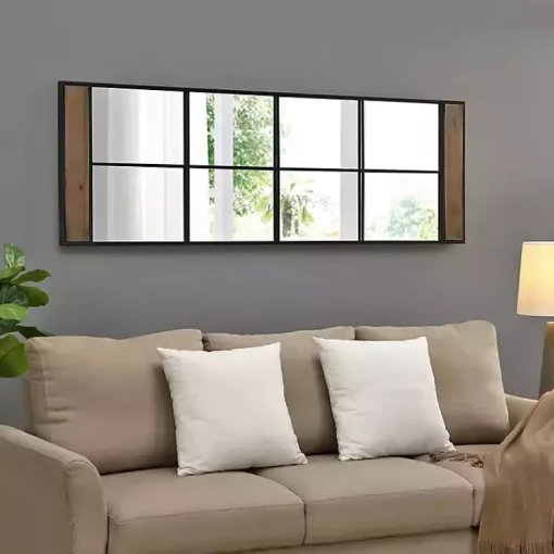 Kirklands Home Decorative Mirrors|Black Metal Window Grid Standing Mirror