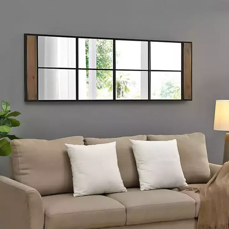 Kirklands Home Decorative Mirrors|Black Metal Window Grid Standing Mirror