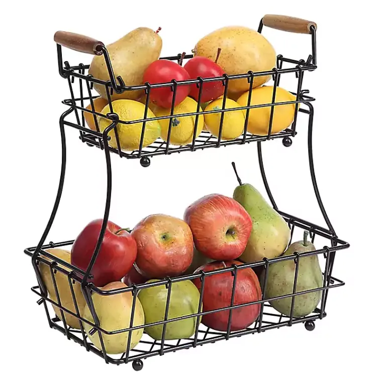 Kirklands Home Kitchen Storage|Metal Wire Stackable Kitchen Baskets Black