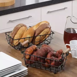 Kirklands Home Kitchen Storage|Metal Wire Stackable Kitchen Baskets Black