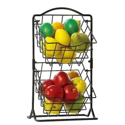 Kirklands Home Kitchen Storage|Metal Wire 2-Tier Square Kitchen Basket Black