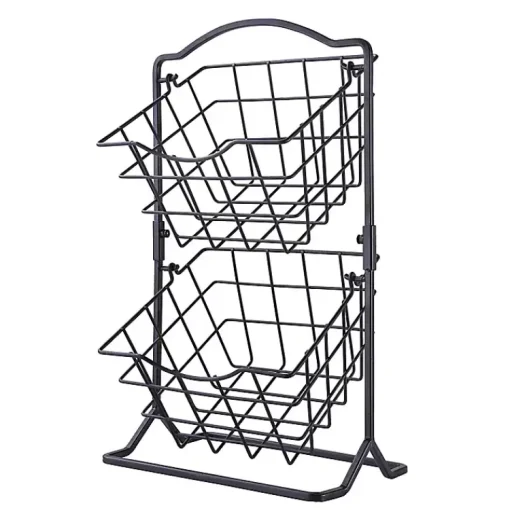 Kirklands Home Kitchen Storage|Metal Wire 2-Tier Square Kitchen Basket Black